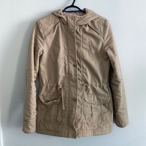 Large Khaki military cargo utility jacket